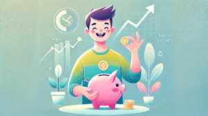 Happy person saving money