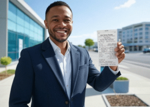 Man holding voting ballot