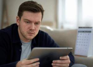 Man using digital tablet.