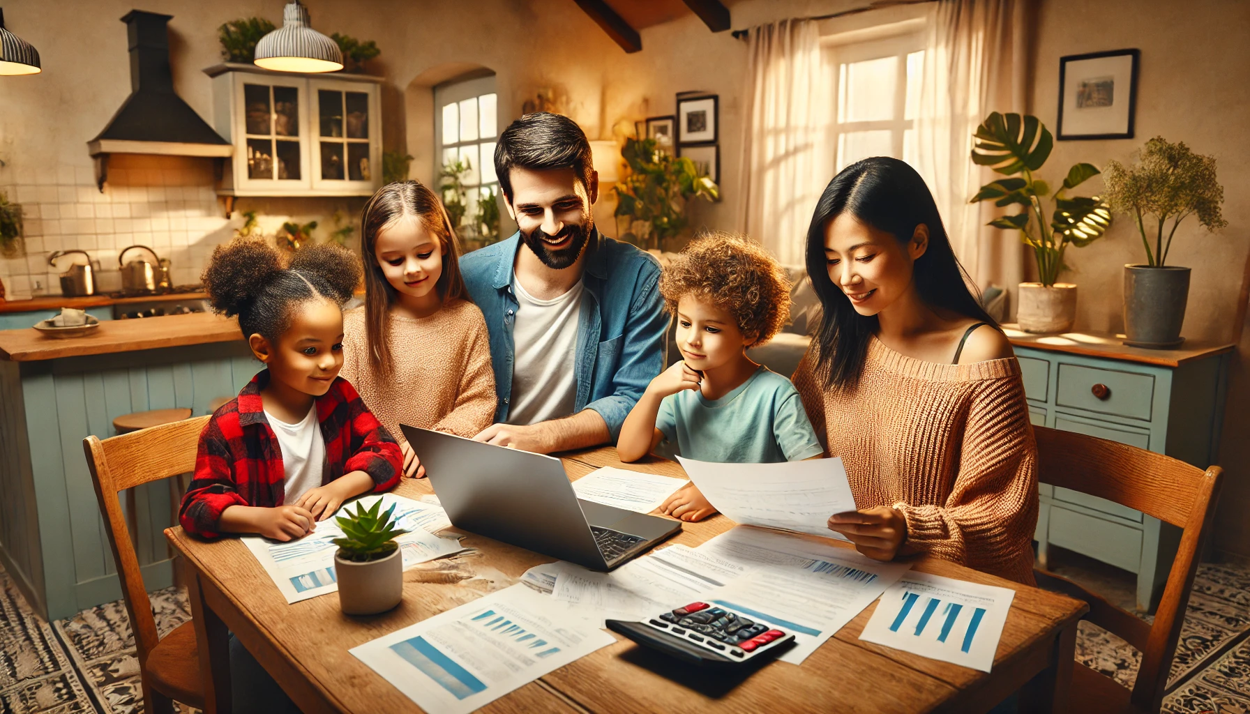 Family budgeting together happily