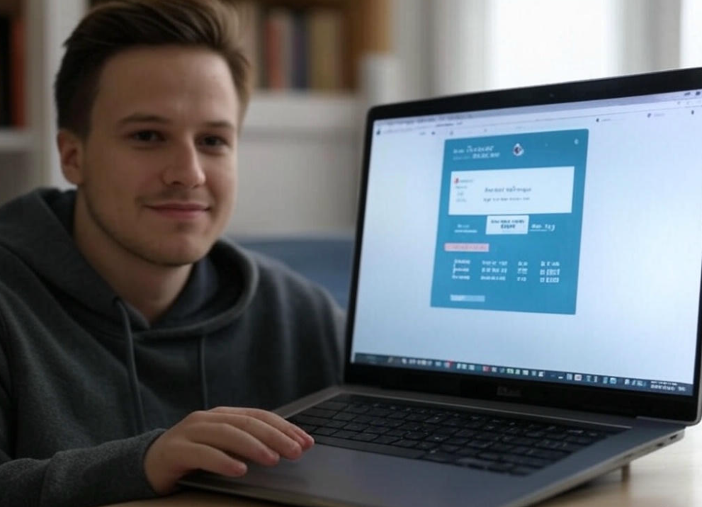 Man displaying budget software