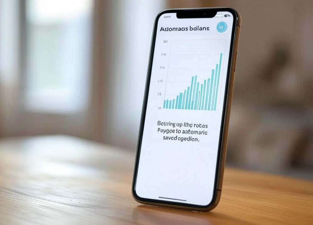 "Smartphone displaying bar graph." 