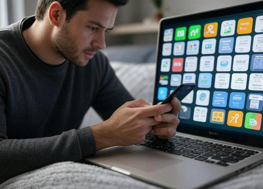 Man using phone apps

