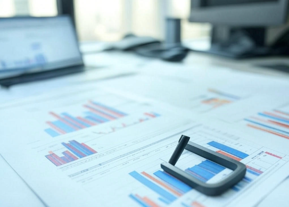 Business charts on desk
