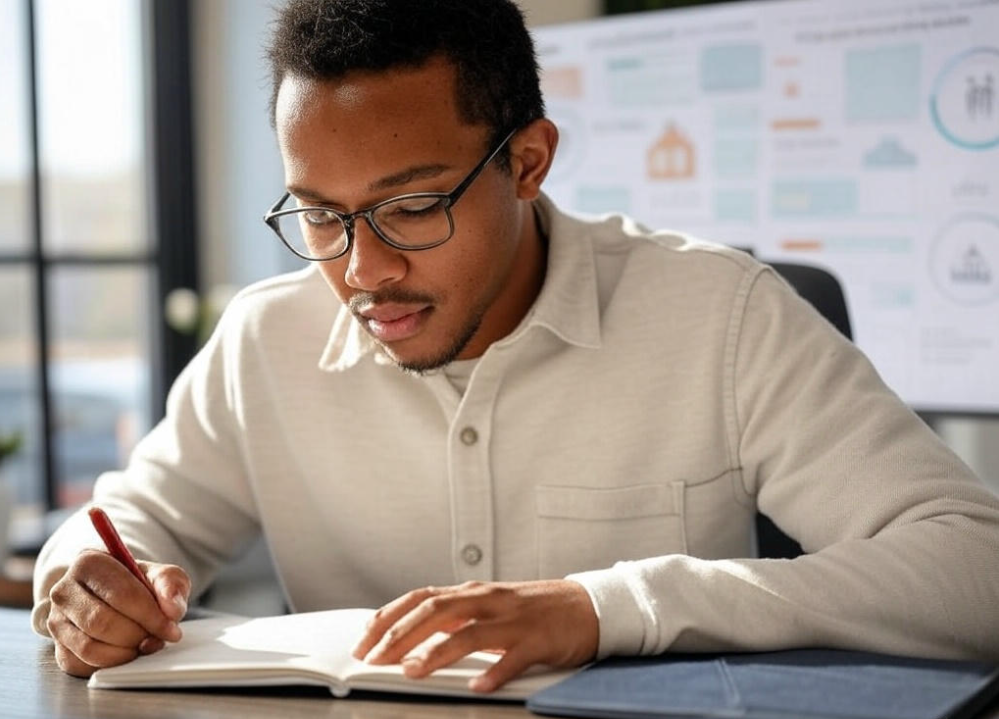 Man writing in notebook

