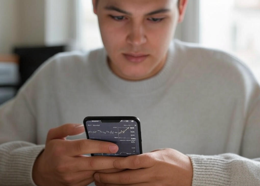 Focused man analyzing stocks
