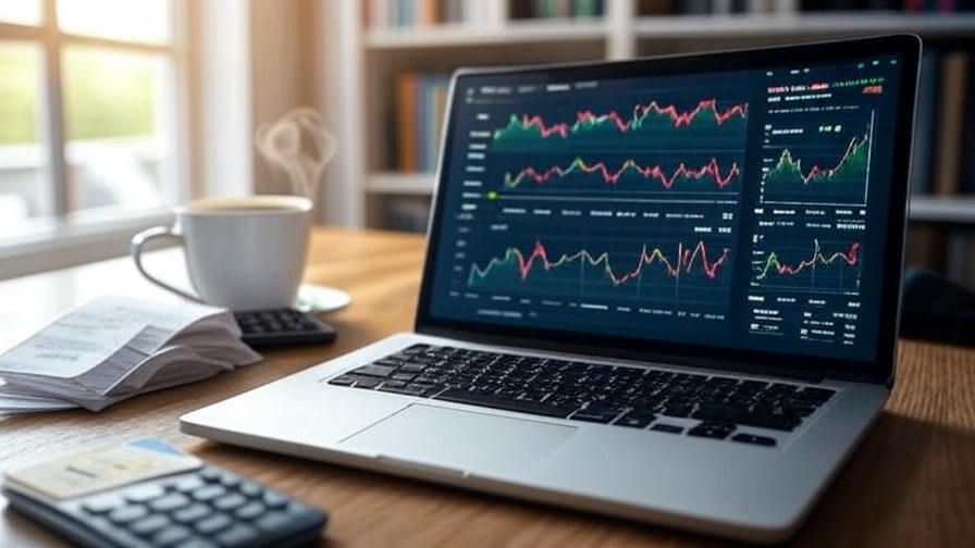 Laptop displaying financial graphs