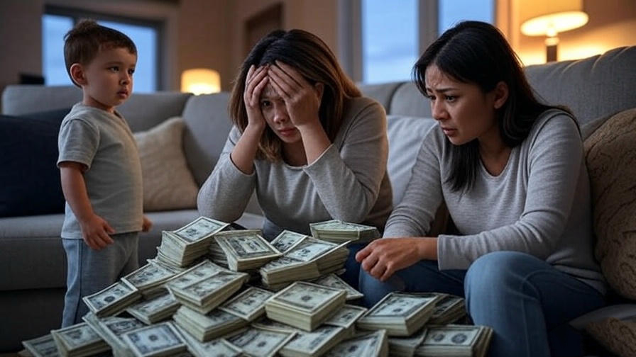 Worried family with money