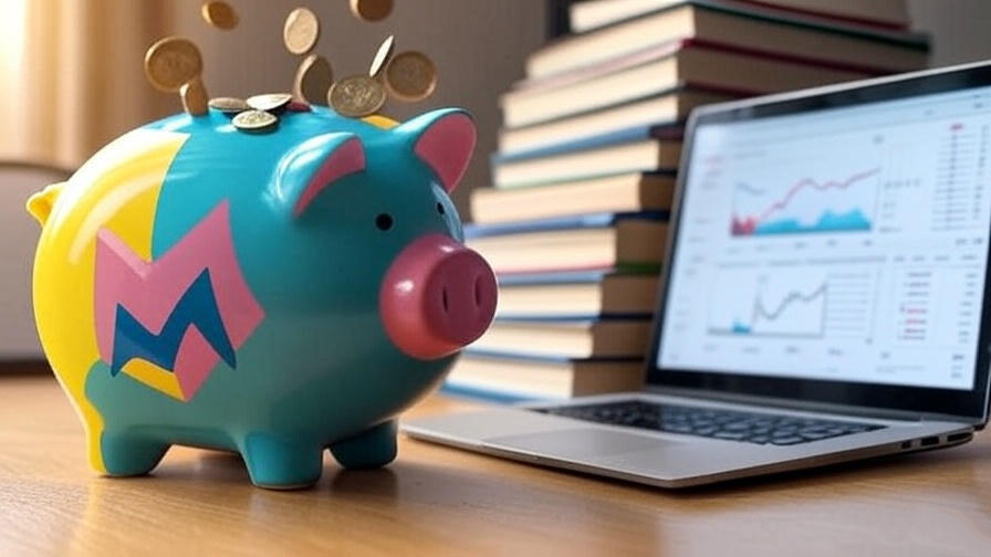  Piggy bank near laptop