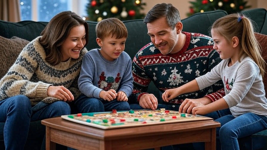 Family playing board game