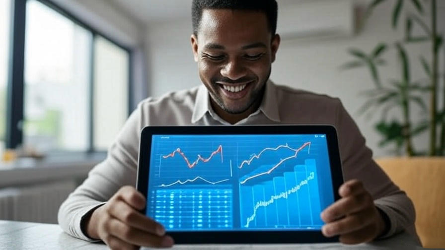  Man holding tablet graph