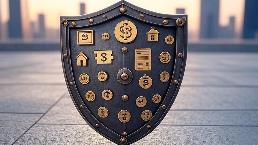Shield displaying financial icons
