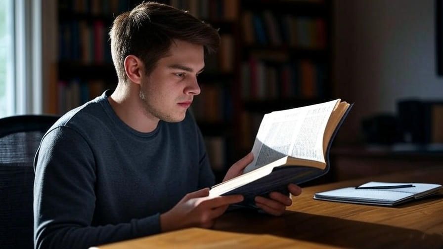  Young man reading book