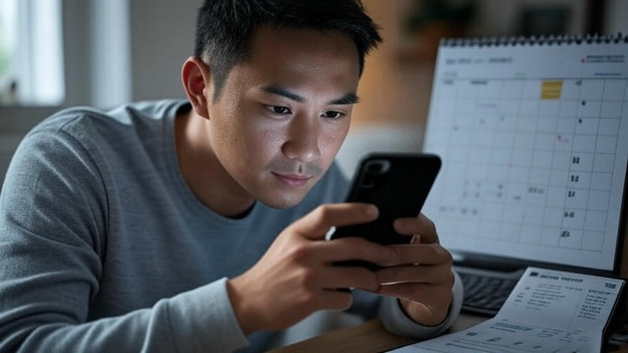 Man checking phone calendar