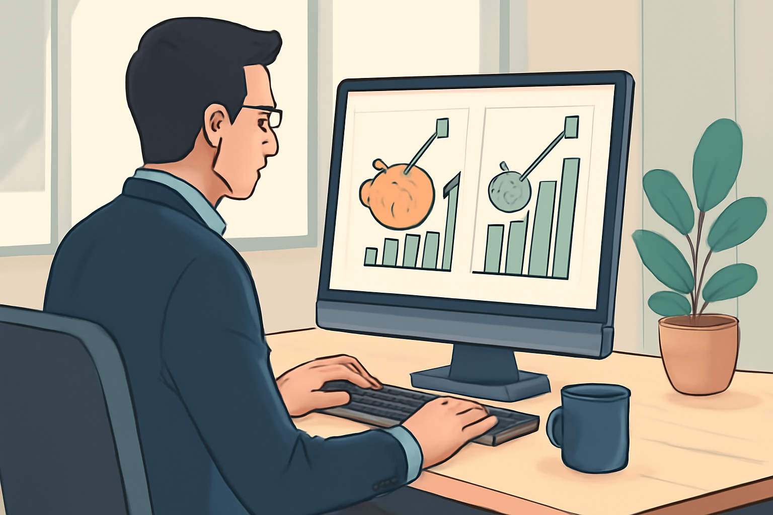 "Person analyzing investment growth." 