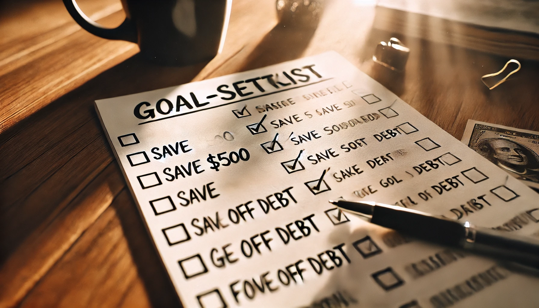 Financial goals checklist close-up.