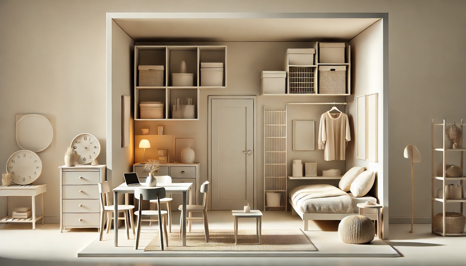 "Minimalist home with essentials." 