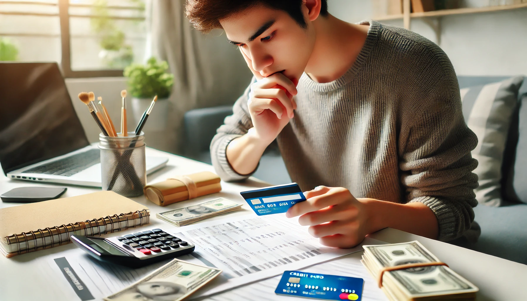 "Student reviewing financial statement."