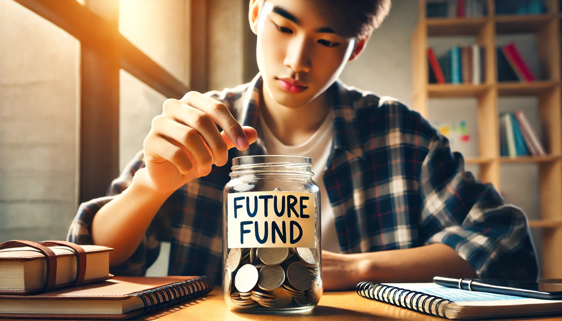 "Student saving for future."







