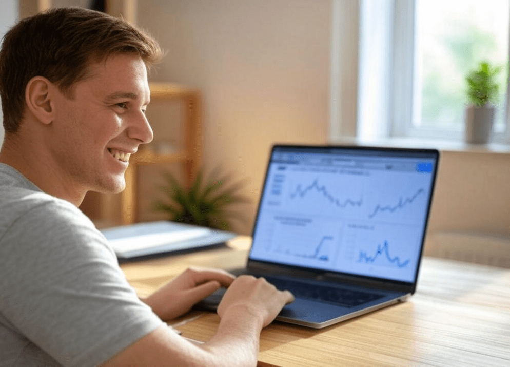 Man analyzing data graphs