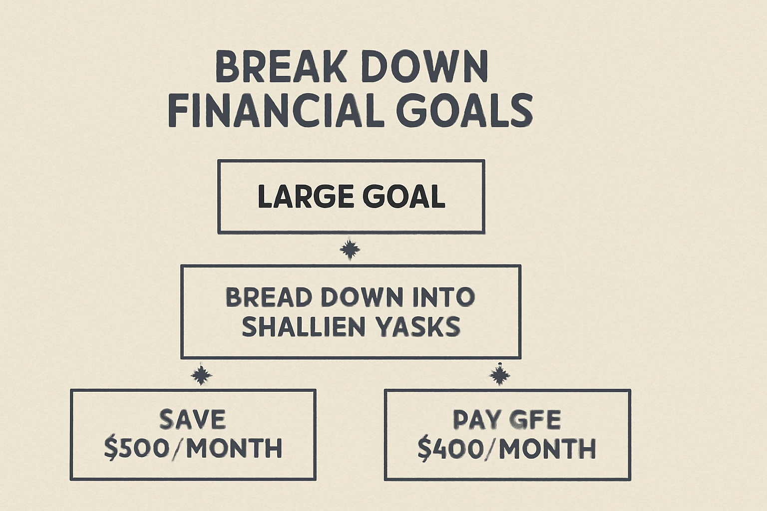 Flowchart breaking down large financial goals into smaller tasks"