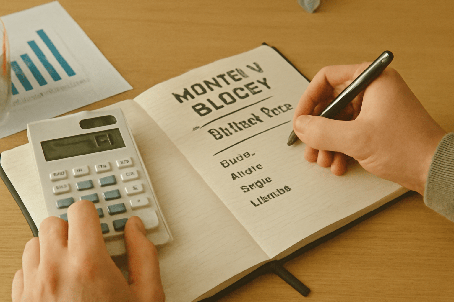 Person creating a budget using the 50/30/20 rule to manage financial goals"