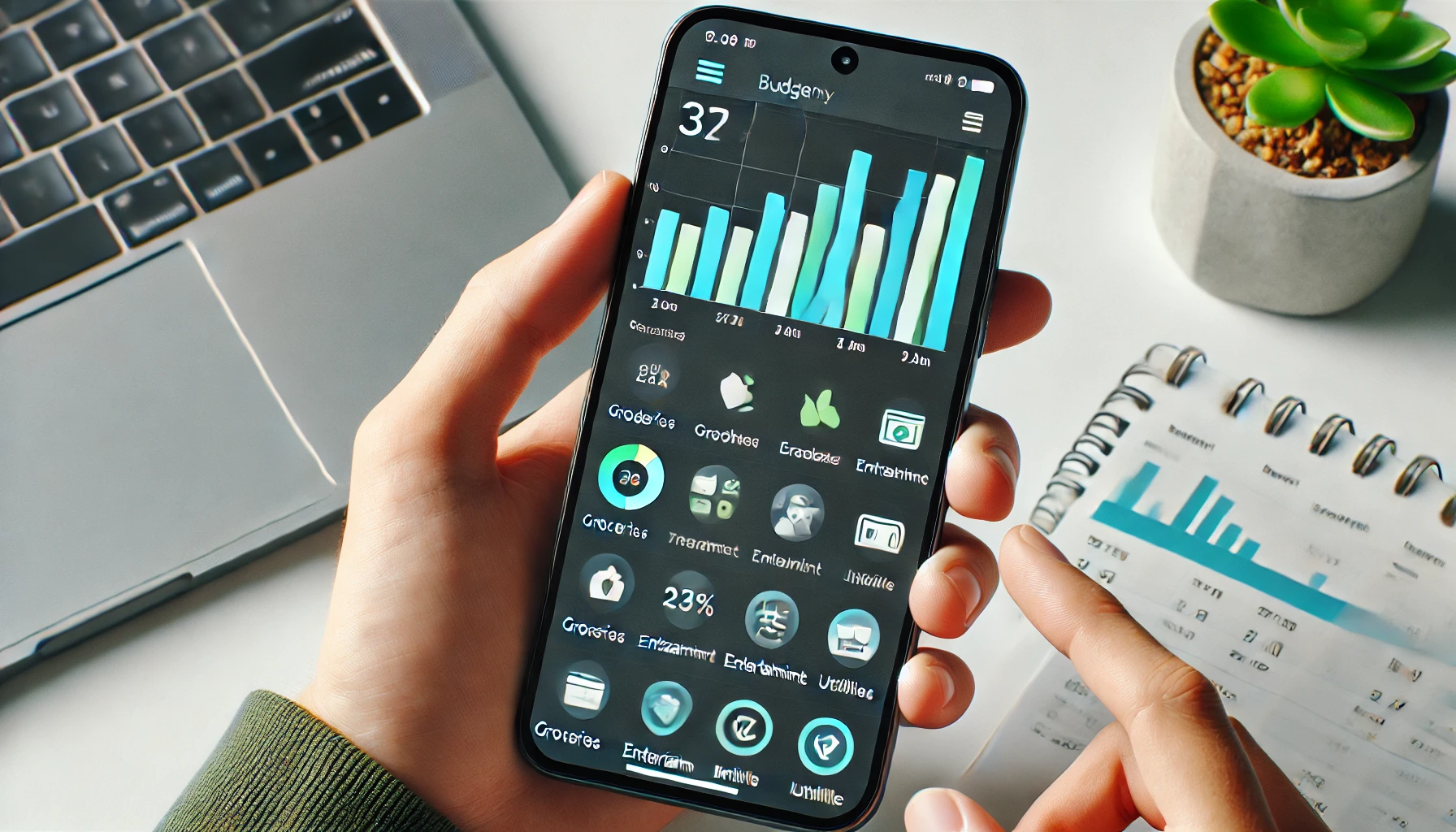 "Smartphone budgeting app screen."







