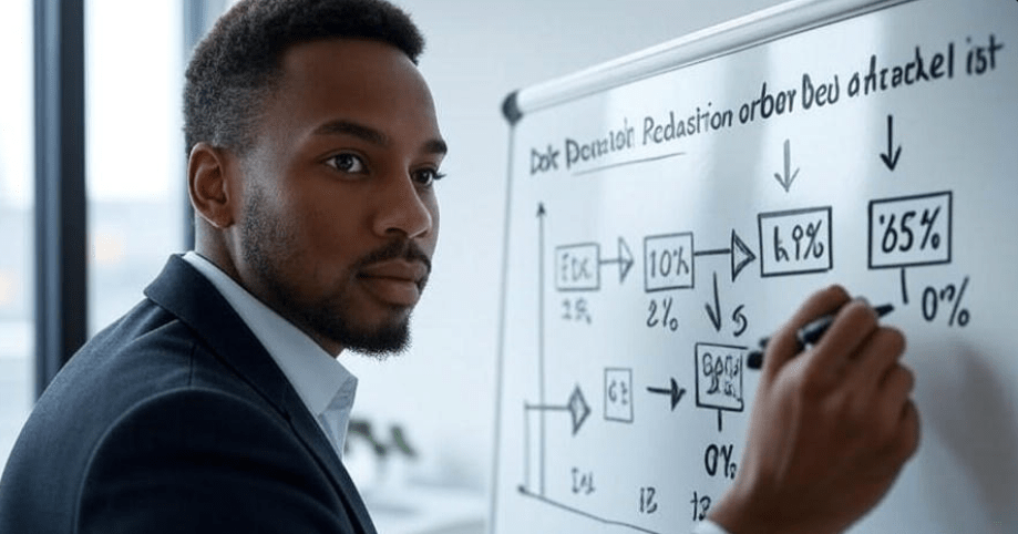 Person writing debt chart.