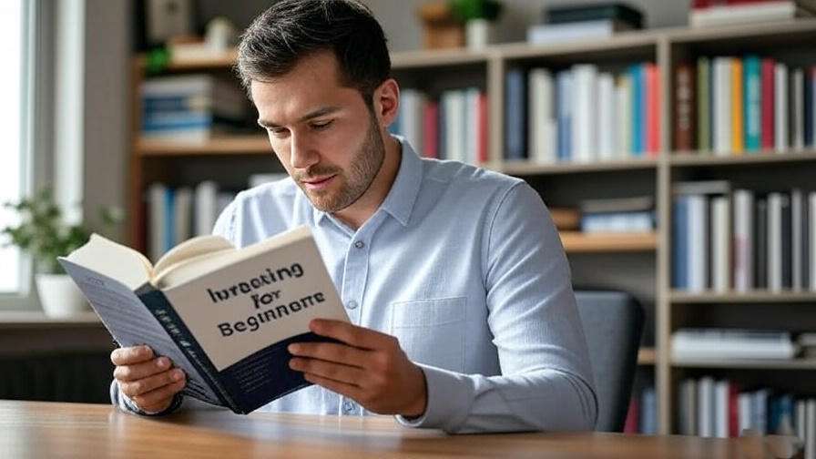 Person reading finance book.