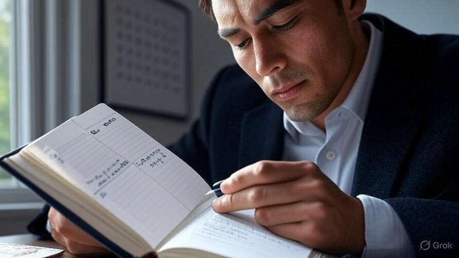 Person writing financial goals.