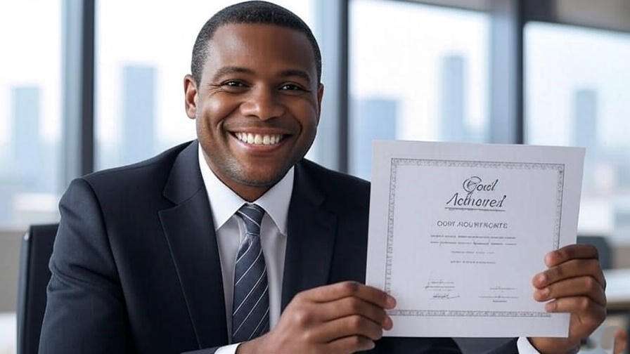 Person holding goal certificate.