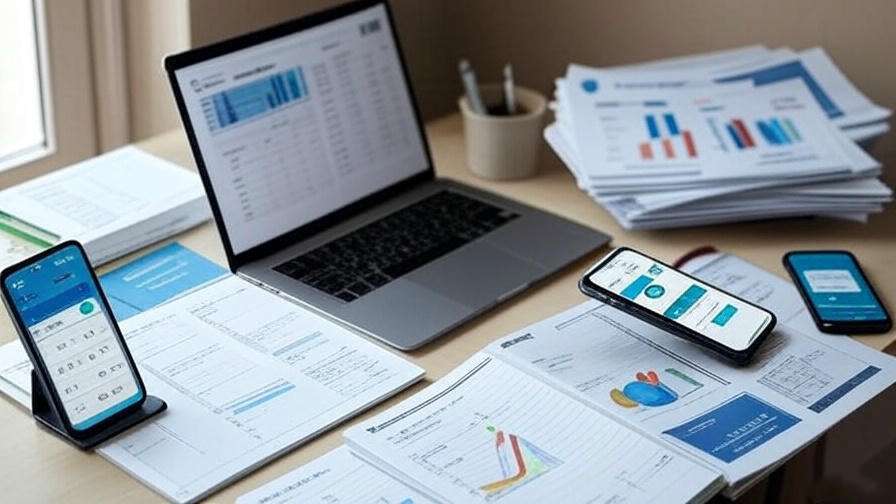 Organized workspace with financial tools