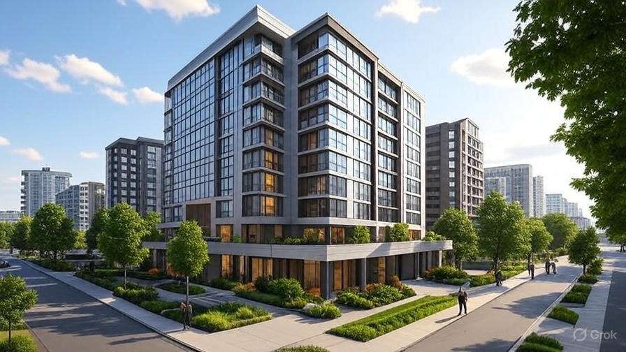 Modern apartment building for sale in a vibrant urban neighborhood, showcasing investment potential.