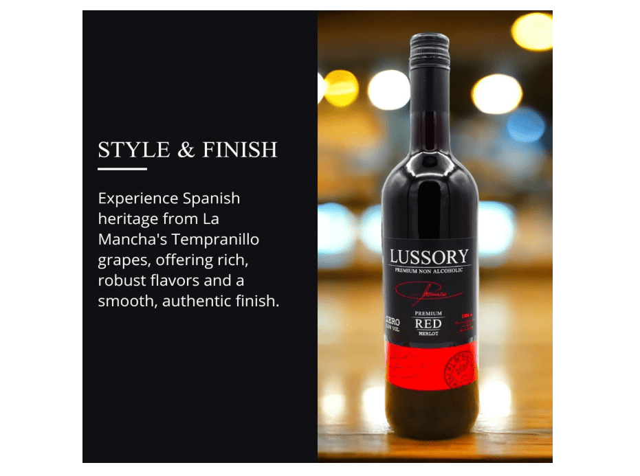  Lussory Premium Merlot Alcohol Removed 0.0% Dealcoholized Red Non Alcoholic Wine From Spain, Low Calories, Low Sugar, Halal Certified (750ml, 1 Bottle)