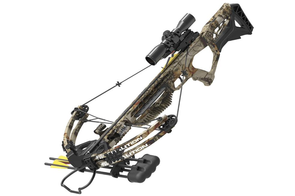  PSE ARCHERY Coalition Crossbow Package- Adjustable Stock- Dual String Stop- Up to 380 fps- 5 Bolt Quiver- Let Off 70% & More