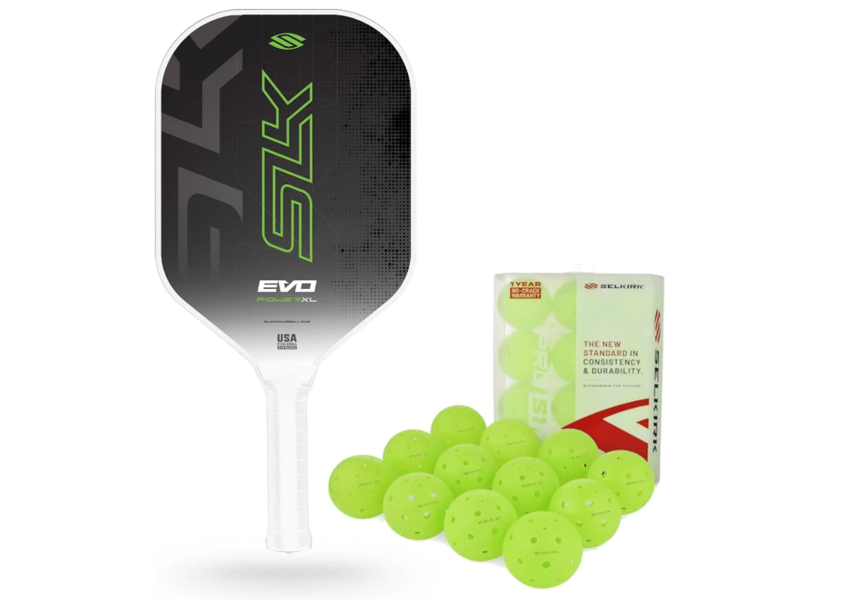 2024 Selkirk SLK Green Evo Power XL Pickleball Paddle & Selkirk Pro S1 Ball | Carbon Fiber Pickleball | Rev-Core Power Polymer Core Core | 38 Hole...