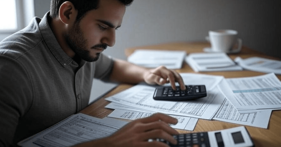 Person calculating tax savings with financial charts on a desk