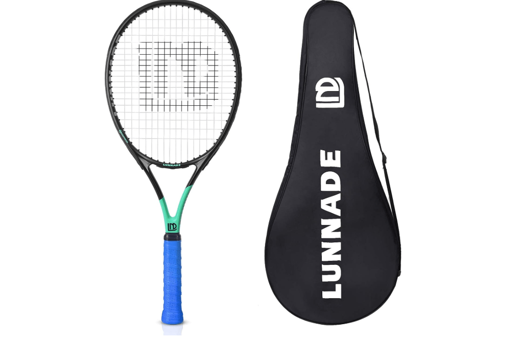 LUNNADE Adults Tennis Racket 27 Inch, Shockproof Carbon Fiber Tennis Racquet Light-Weight, Pre-Strung and Regrip, Suitable for Beginners to Intermediate Players