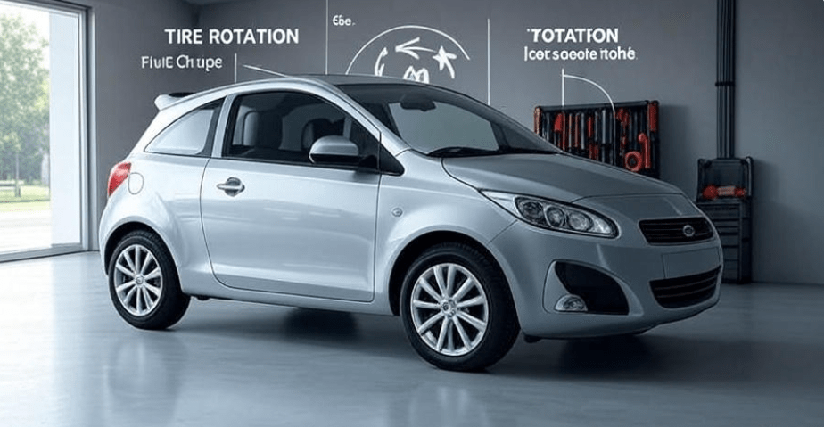 Infographic of a car with labeled maintenance tasks like oil change and tire rotation for budget motors